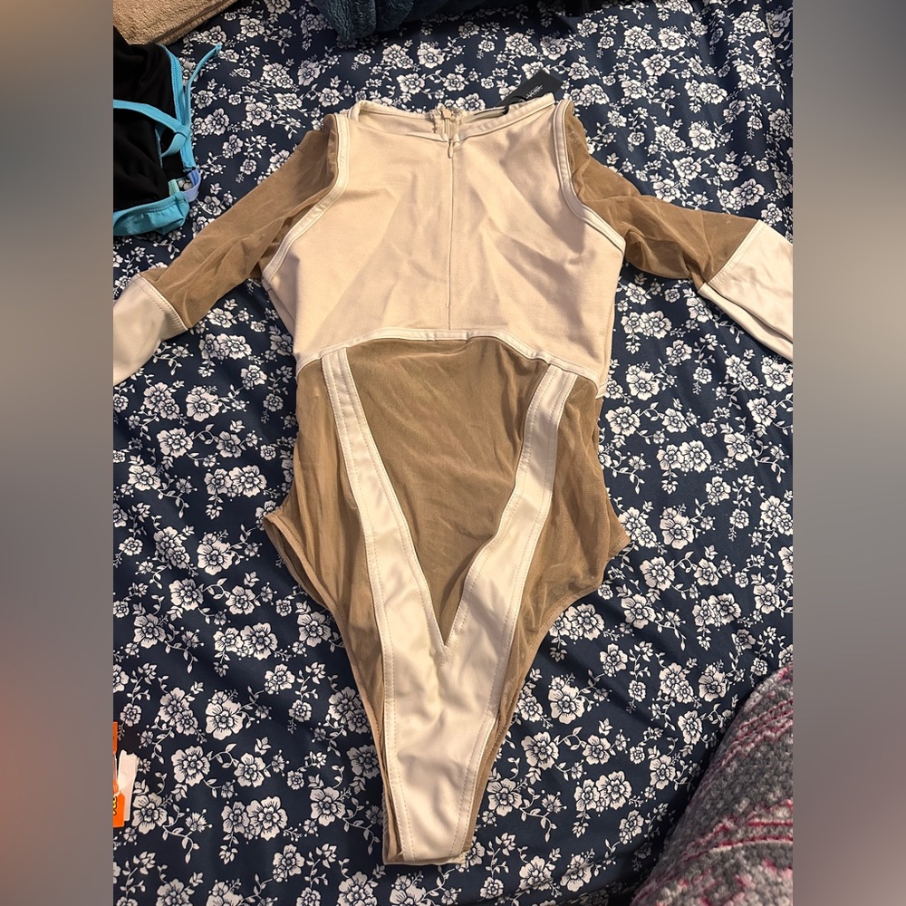 Maniere De Voir Cream and Tan Bodysuit